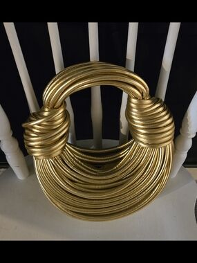 Gold Knot-Detail Wristlet Faux Leather Clutch